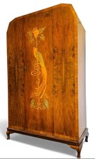 ANTIQUE WALNUT ART DECO WARDROBE ART NOUVEAU INFLUENCE STYLIZED MARQUETRY