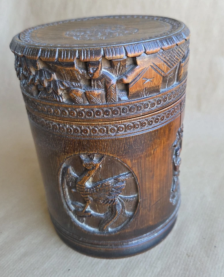 Ancien Pot couvert à thé en bambou sculpté chine vers 1900-10 - Photo 2/4