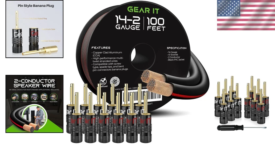 Pro 14 Gauge Speaker Wire 100ft, Banana Plugs - Black - Image 2 of 4
