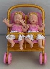 Zuru My Mini Baby Series 2 RARE GOLD TWIN Girls in Double Buggy
