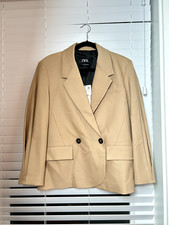 zara brown blazer women xs with shoulder padding made in turkey