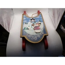 Vintage Christmas Sled Wall Hanging Just Say Santa Snowman Holiday Decor