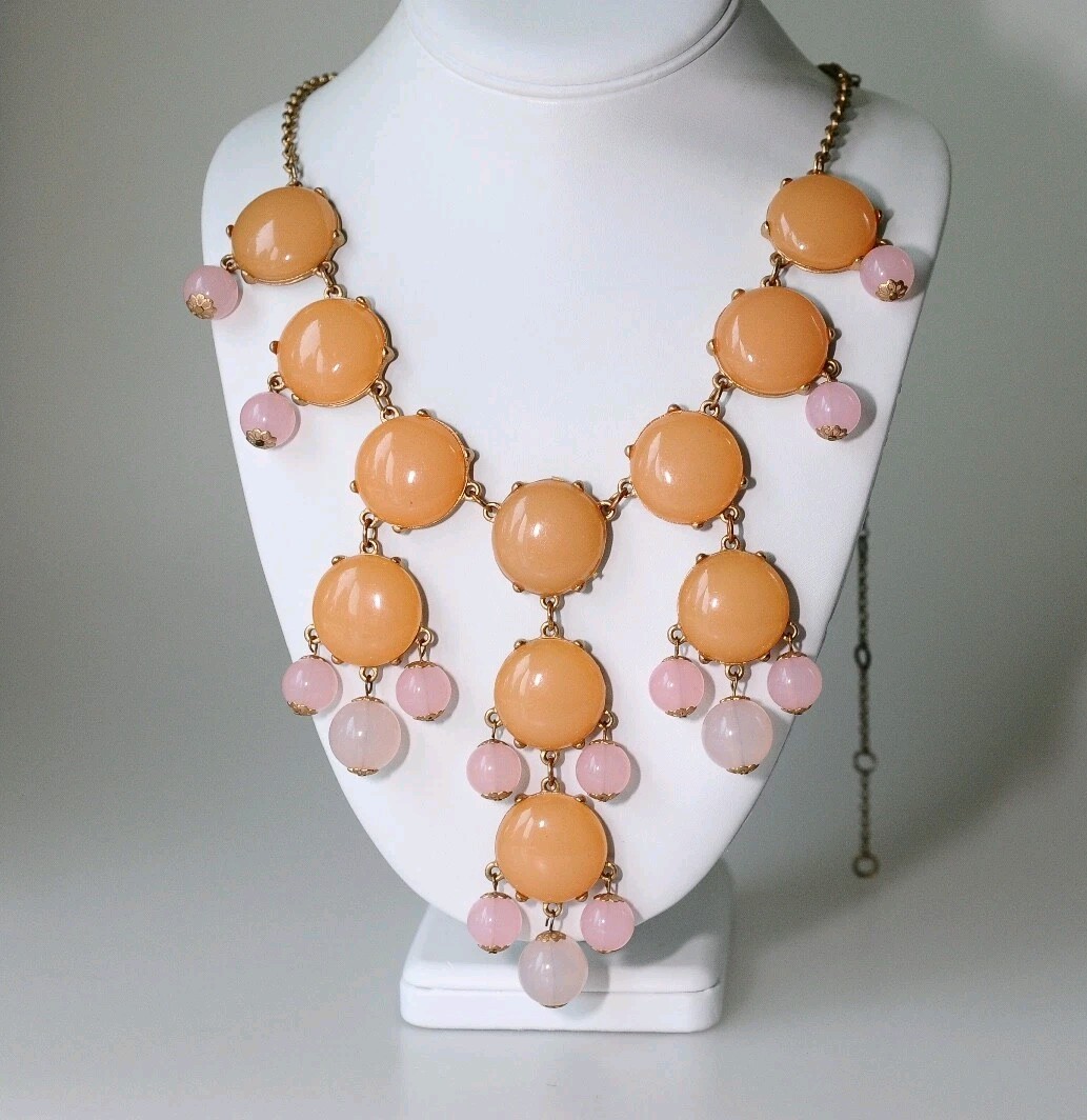 Statement Necklace huge cabochon spring amber ros… - image 6