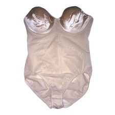 Vtg Olga Secret Shaper Bodysuit Beige Satin Second Skin Stretch 38C Style 43095