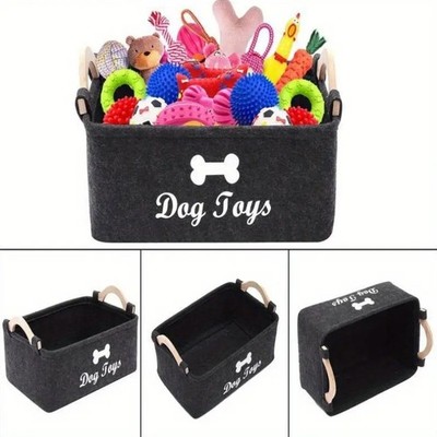 1 Piece Dark Gray Felt Pet Toy Box, Dog Toy Box