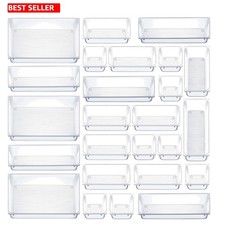 Clear Plastic Drawer Organizers Set 4-Size Versatile Bathroom Vanity Trays Use