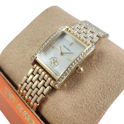 NEW Tory Burch Gold Eleanor Crystal Watch Mother of Pearl TBW1073