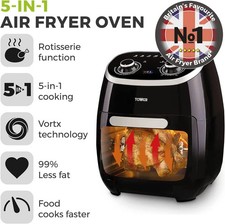 Image of Tower T17038 11L Manual Air Fryer Oven   5-in-1  Large  Rotisserie Timer