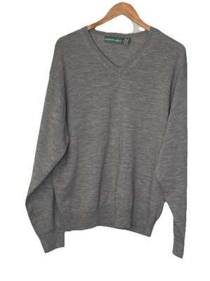 Eildon Hills Men s 100% Merino Wool Sweater VNeck Gray Size XL Pullover Flaw