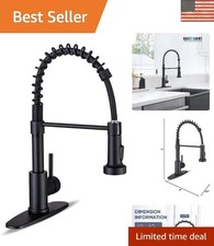 High Arc Kitchen Faucet with Pull-Down Sprayer, 360 Swivel Design in Matte Black