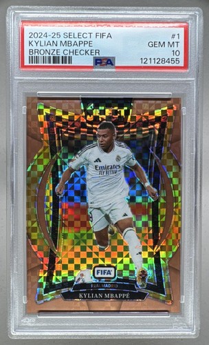 8455 Kylian Mbappe 2024 Panini Select FIFA #1 Bronze Checker Terrace /75 PSA 10