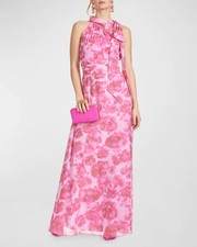 NWOT 325 Sachin Babi Kayla Floral-Print Chiffon Halter Gown 6
