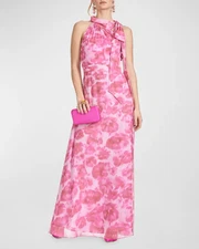 NWOT $325 Sachin & Babi Kayla Floral-Print Chiffon Halter Gown 6