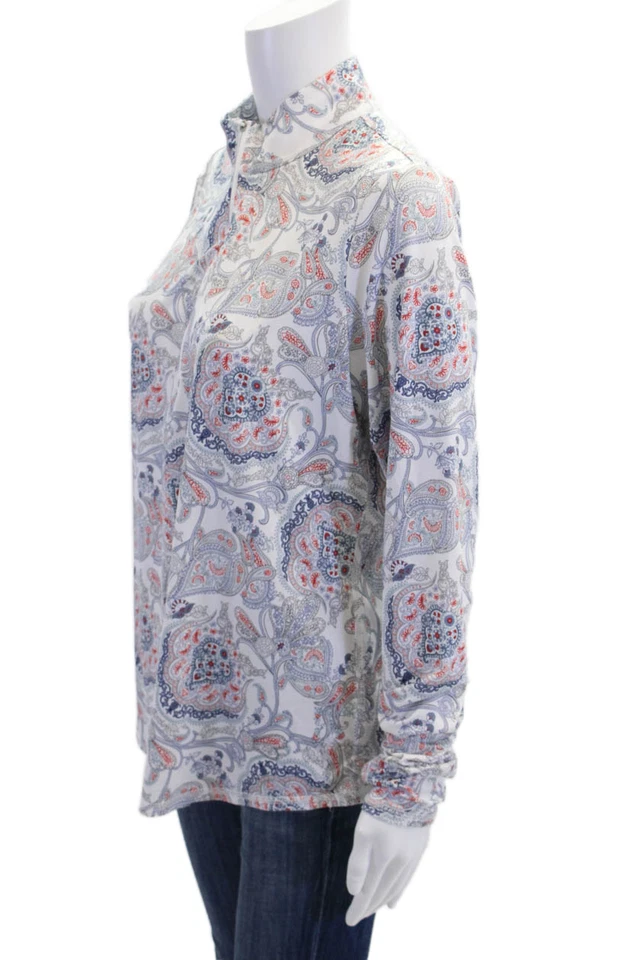 Camiseta deportiva JoFit para mujer estampado cachemir media cremallera cuello falso blanca combo talla L Foto 2 de 4