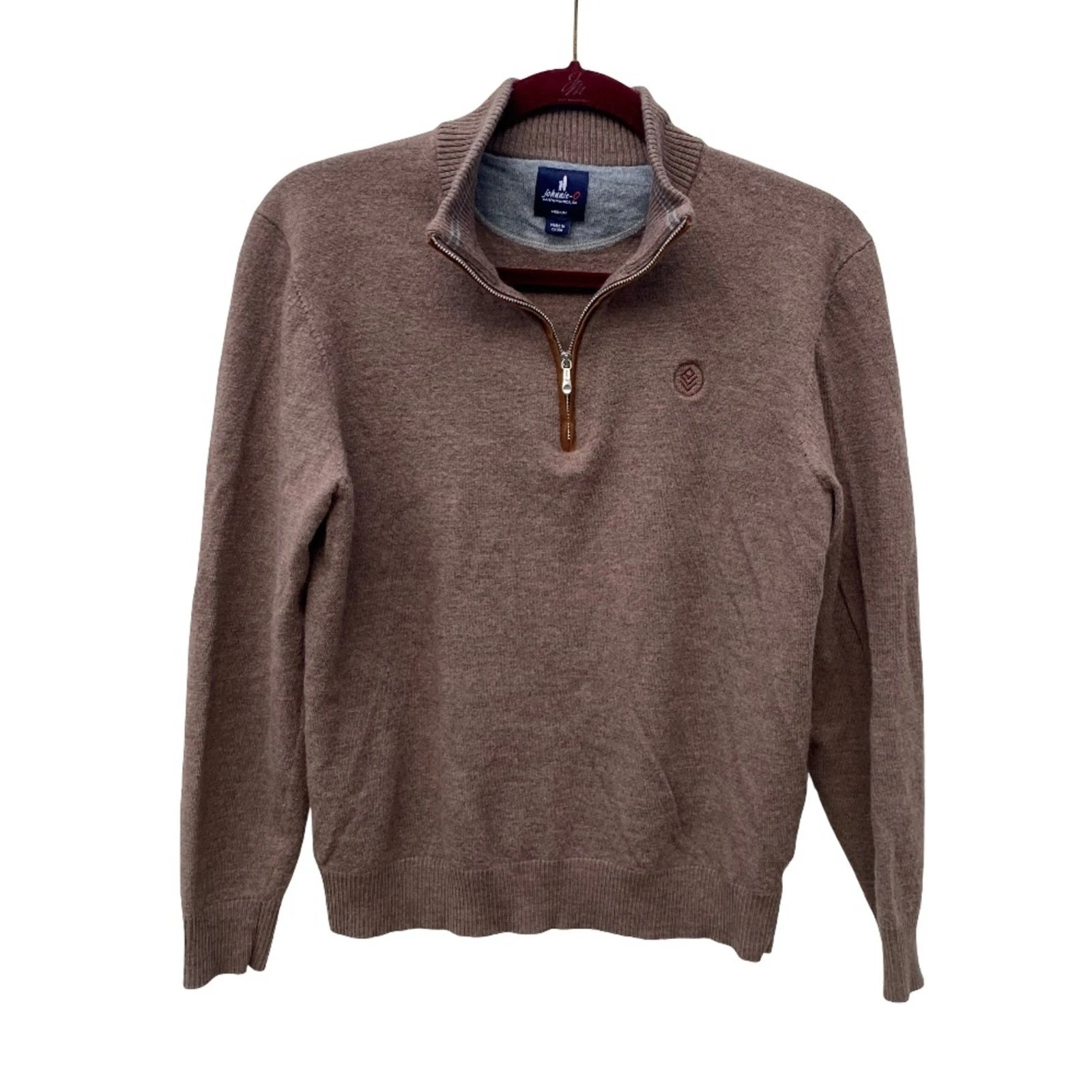 Johnnie-O Raynor 100% merino wool heather brown 1/4 zip sweater size medium