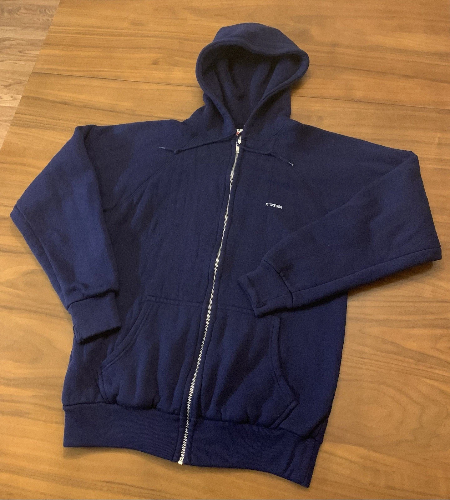 Vintage 80s McGregor Hoodie Mens S/M Full Zip Thermal Lined Waffle Knit Navy 90s