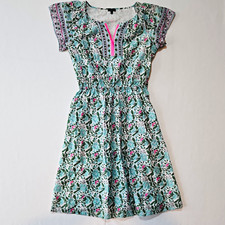 Talbots Women's 4 Floral Fit & Flare V-Neck Cap Sleeve Cotton Knee Dress