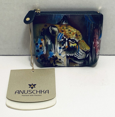 Anuschka hand painted Leather Coin Purse African Leopard Fashion Artwork 4''