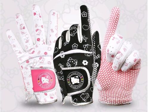 Women Ladies Golf Glove Hello Kitty Pair Left Right Hand 2 Colors Honeycomb Grip - Afbeelding 1 van 5