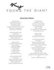 Sameer Gadhia Signed Young The Giant Mind Over Matter Song Lyric Sheet ACOA COA