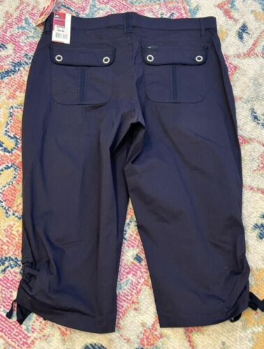 NUEVO PANTALÓN CAPRI LEE JUSTO DEBAJO DE LA CINTURA AZUL MARINO ELÁSTICO TALLA 14 M CINTURA CÓMODA - Imagen 3 de 3