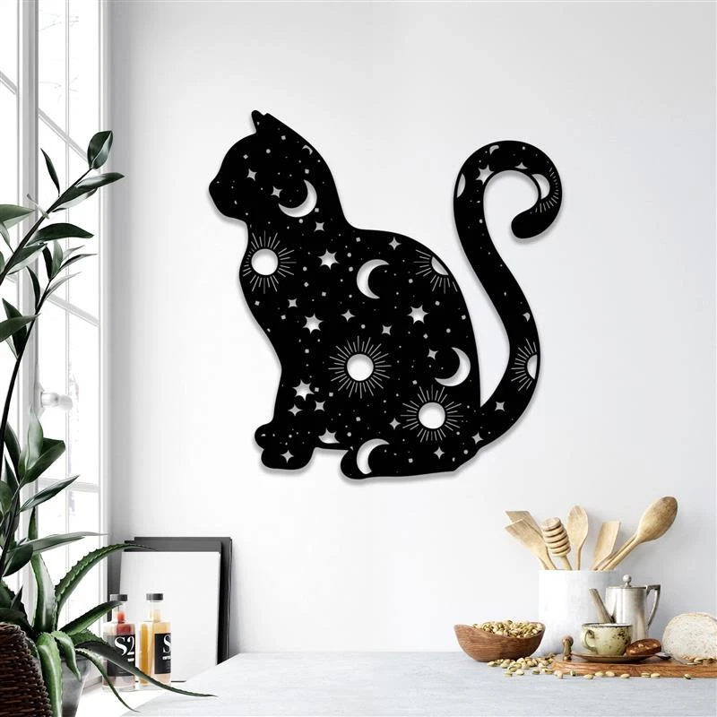 Letrero de metal para gato fase lunar mística cuerpo celeste boho animal media luna Foto 2 de 4