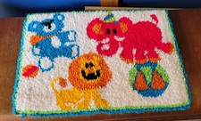 Latch Hook Rug COMPLETED Kids Elephant Lion Bear 25" X 18" Colorful