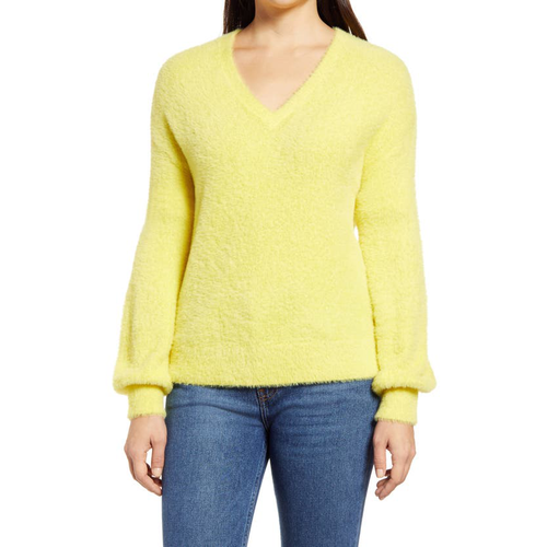 Halogen Fuzzy Knit V-Neck Sweater S 