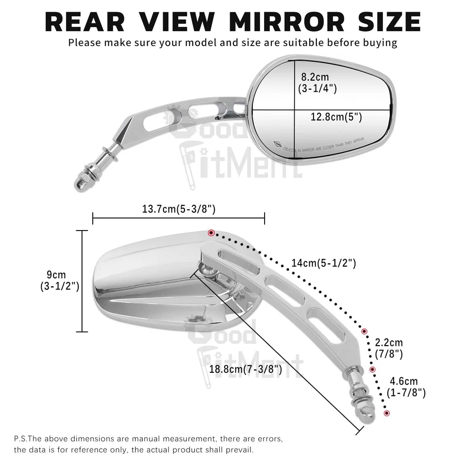 GRANDES espejos retrovisores cromados para motocicleta personalizados para Harley Davidson y Big Dog Foto 4 de 4