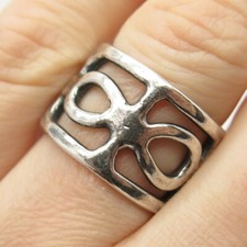 925 Sterling Silver Vintage Cutout Wide Band Ring Size 6 3/4