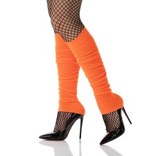 Womens Orange Neon Leg Warmers Winter Fancy Dress 80s Tutu Dance Footless Socks