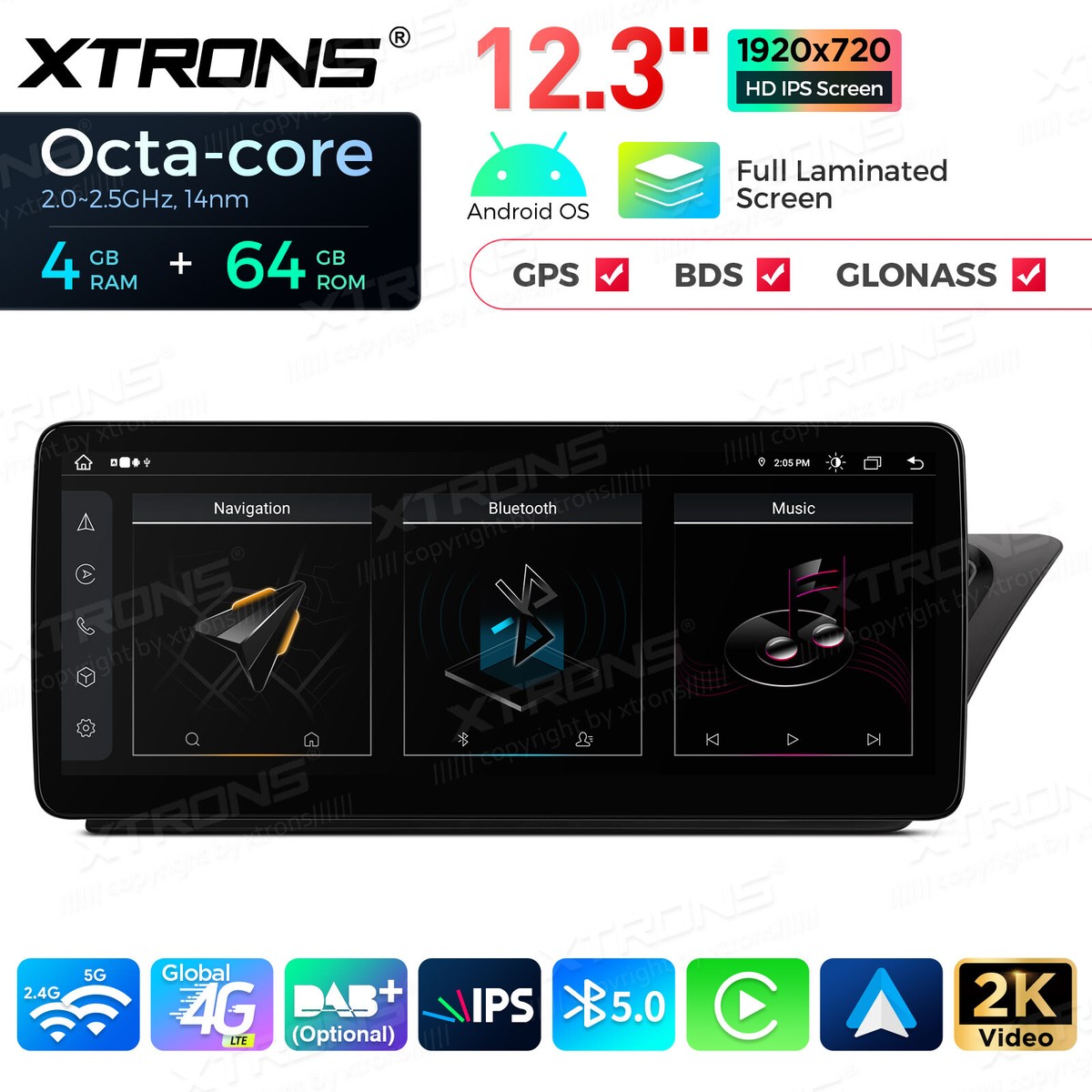 Erisin 10,25 Pollici 8-Core 4GB 64GB Android 14 Autoradio Bluetooth GPS Navigatore Per Audi A4 A5 B8 S4 S5 2009-2016 Supporto CarPlay Senza Fili Android Auto WiFi 4G DSP DAB IPS Schermo USB - View #4