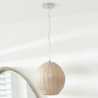 Natur Rattan Deckenleuchte | Handarbeit Boho Creme Wash Tropfen Hängelampenschirm