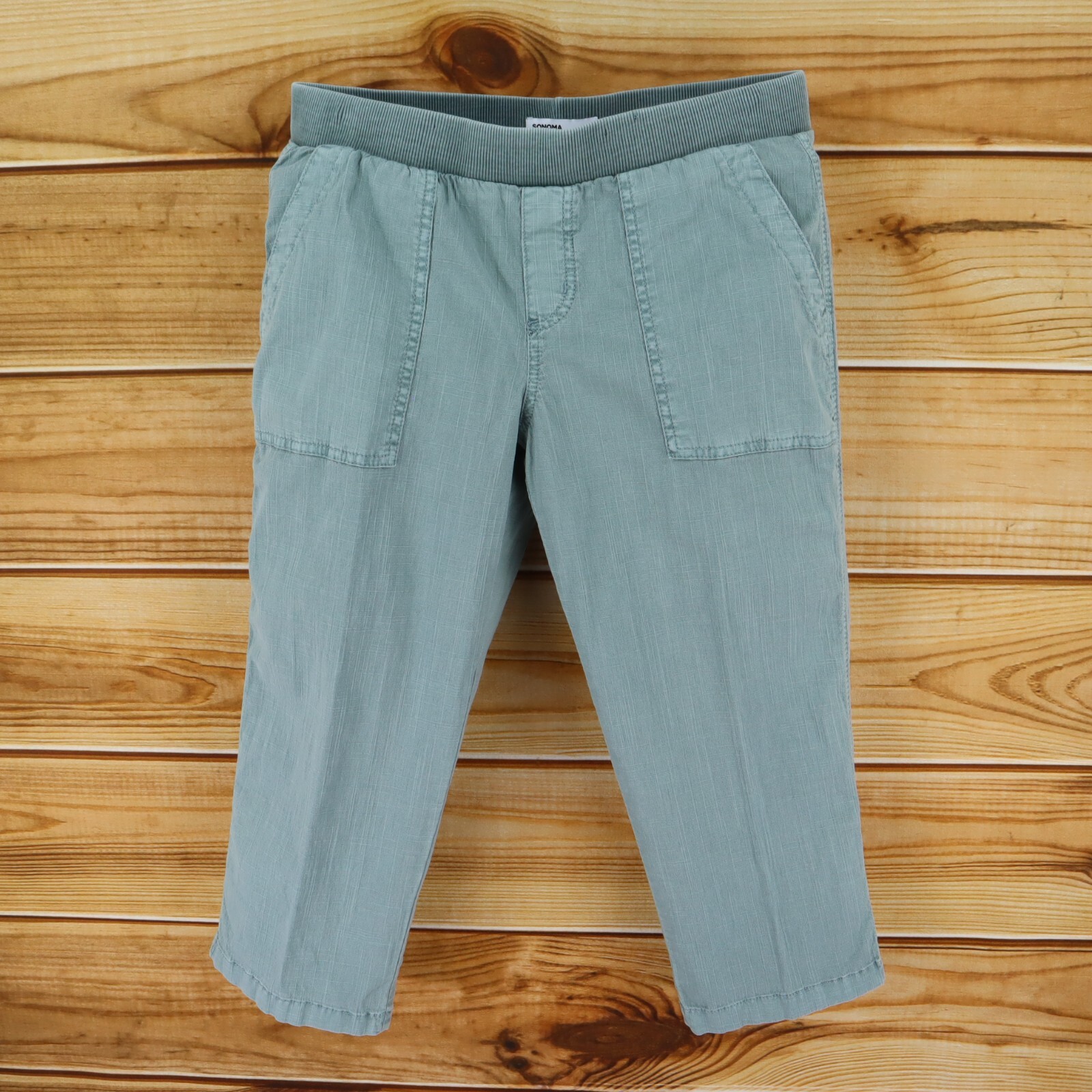 Sonoma Capri Pants Mid Rise Straight Womens S Green Stretch Waist Raised  Thread | eBay
