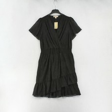Michael Kors Womens Plus Black Faux Wrap Ruffled Smocked Shimmer Short Dress 1X