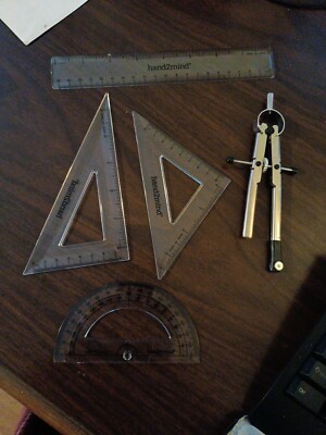 Compass & Protractor & Ruler Set Learn Teach School Math...Metal Plastic Lot 5pc