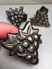 Napkin Rings Pewter Grape Pattern Silver Metal  Set Of 4 Embossed