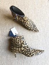 Zara Leopard Print Cow Fur Leather Kitten Heel Ankle Boots UK4 EU37 US6.5 # 549