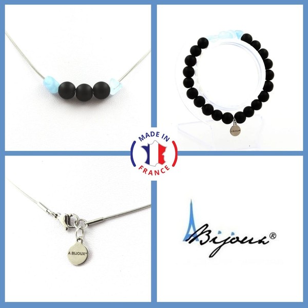 Steine Und MinéRaux. ParüRe Schmuck Armband Halskette Perlen Schwarz Onyx, Matt-image