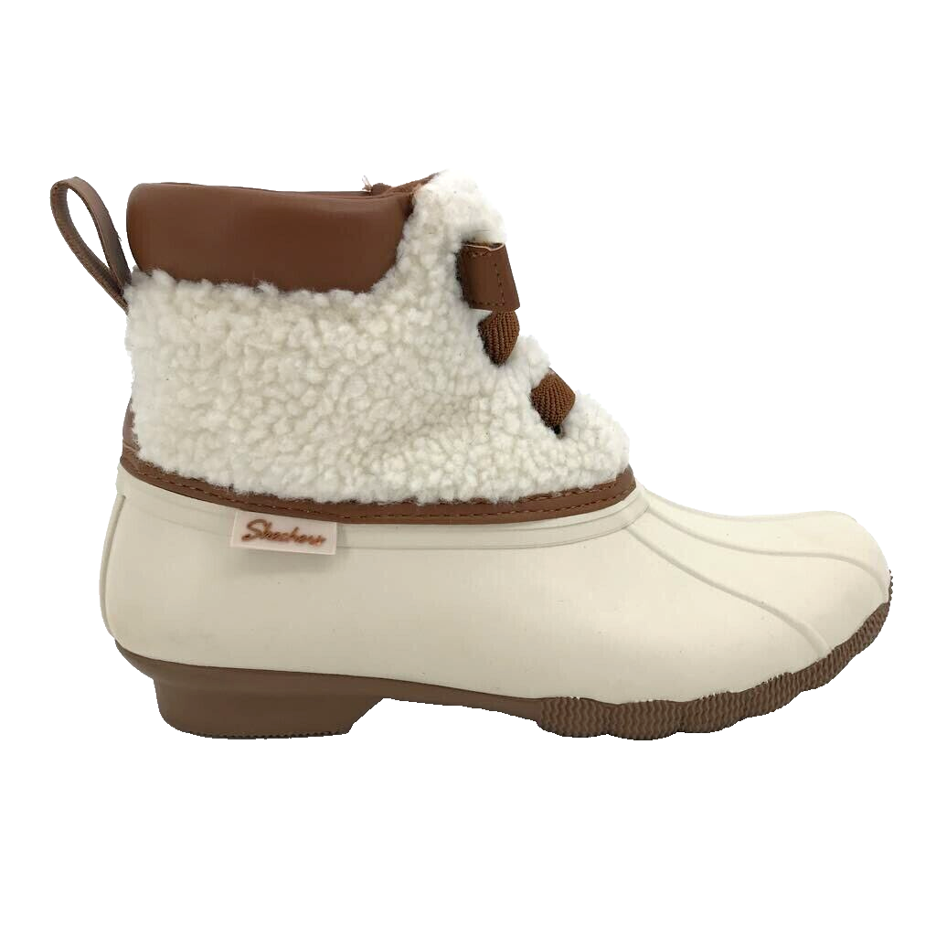 Skechers Womens Pond Sherpa Snuggle Duck Boots Ivory Rubber Ankle Lace Up