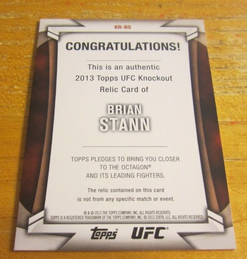 Brian Stann 2013 Topps UFC Knockout Fighter Relics #KRBS #'d 169/188 Card MMA - Image 2 of 2