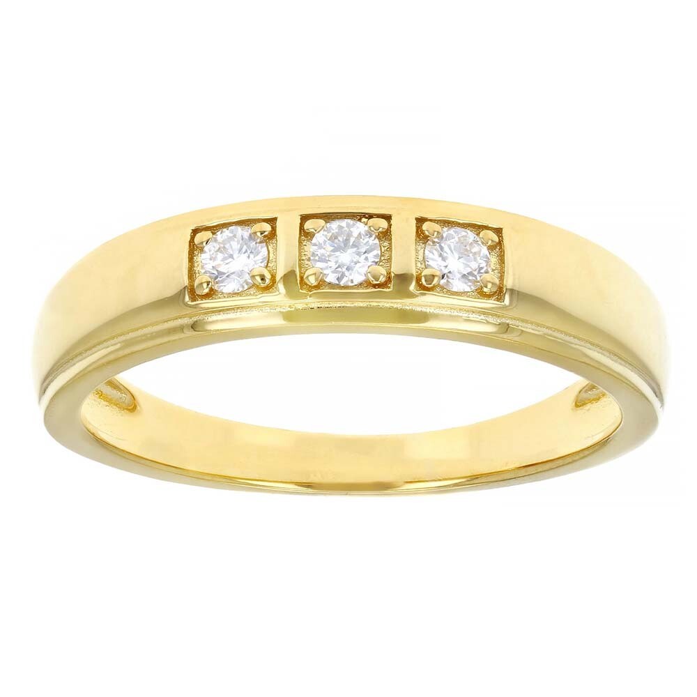 0.25 Ctw D/FL 14K Gold Plated 3-Stone Moissanite Men's Wedding Band