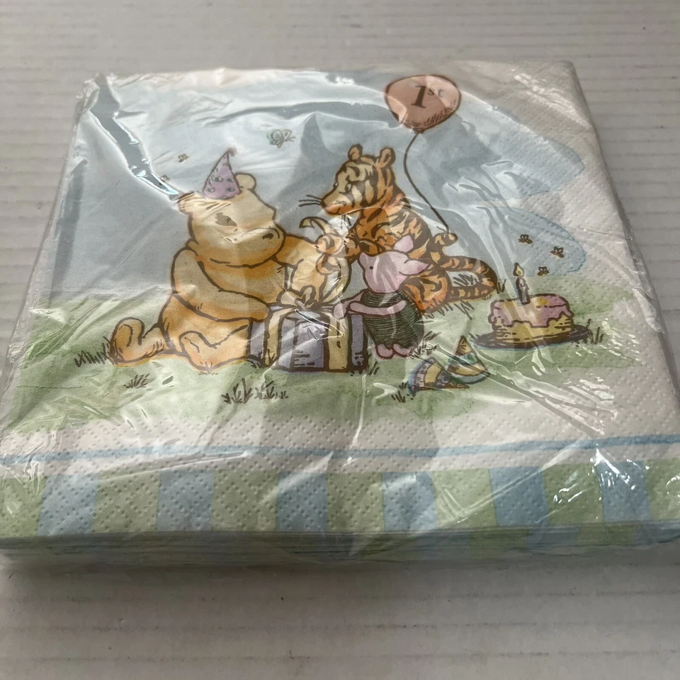 Servilletas de Fiesta Winnie the Pooh Vintage 1er Cumpleaños Sello Disney Nuevas Foto 2 de 4