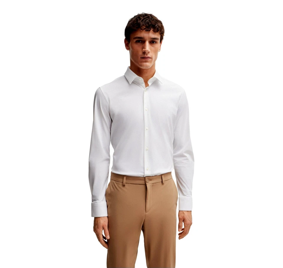 BOSS Camicia Slim Fit in Jersey Elasticizzato P-HANK-s-kent 50503554 Bianco - Immagine 2 di 4