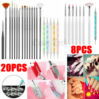 8/20 PCS Nail Art Pen Brush Design Dotting Painting Drawing Polish Tool UV Gel