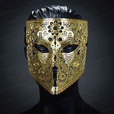 Men Masquerade Mask Steampunk Halloween Metal Venetian Mardi Gras Party Gold
