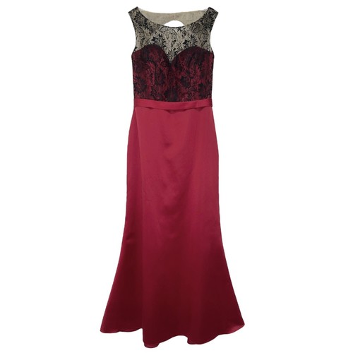 Da Vinci Formal Maxi Dress Womens 12 Mermaid Mixed Media Black Lace Red Satin