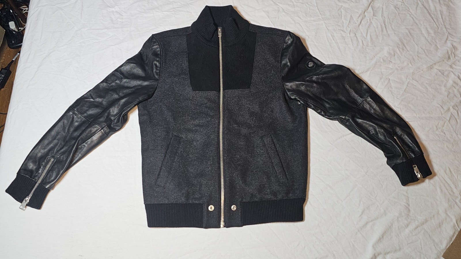 Diesel Men's Sz Large Goatskin Leather Jacket Wool Switch Black Italian