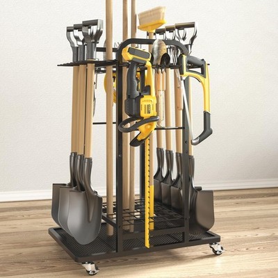 Garden Tool Organizer W/ Lockable Wheels Heavy Duty 3-Tier Yard Tower Tool Rack