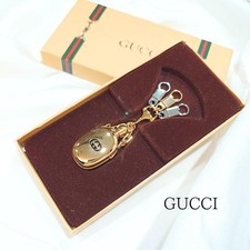 GUCCI Ancien Porte Clé Vintage Porte Charme Flacon Parfum imbriqué GG Ton Or